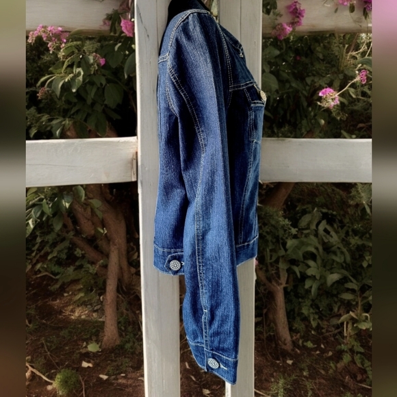 Baccini Womens Dark Blue Denim Jean Jacket With Sparkly Rhinestone Buttons - Picture 2 of 9